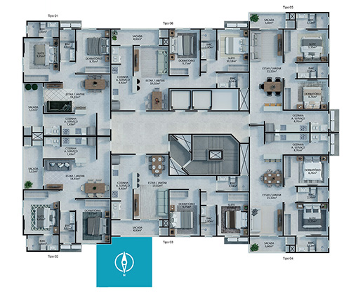 Torre 02 - Violeta - Apartamentos com aproximadamente 65 a 70 m² - Vagas de garagem individual e cobertas